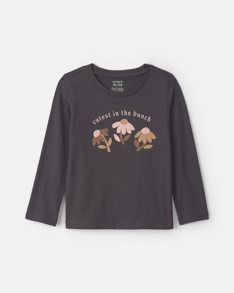 toddler girl 'cutest in the bunch' flower long-sleeve graphic tee - black