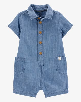 Product image 1 of Baby Solid Cotton Blend Romper - Blue
