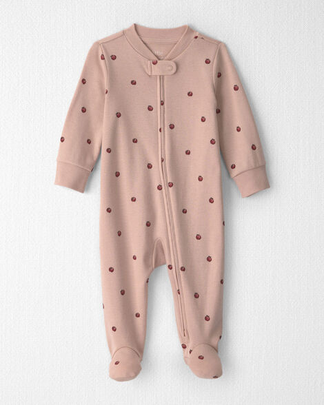 Baby Girl Organic Cotton Sleep & Play Pajamas in Apples