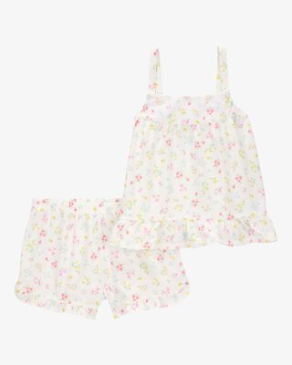 Product image 1 of Kid Floral Loose Fit 2-Piece Pajamas - White