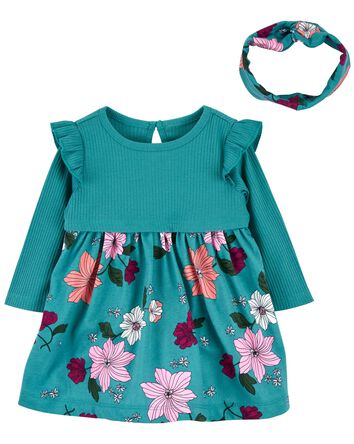 Baby 2-Piece Floral Bodysuit Dress Set