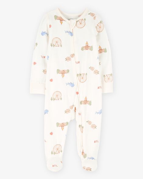  Product image 1 of Baby Atlanta Print 2-Way Zip PurelySoft Sleep & Play Pajamas - Ivory