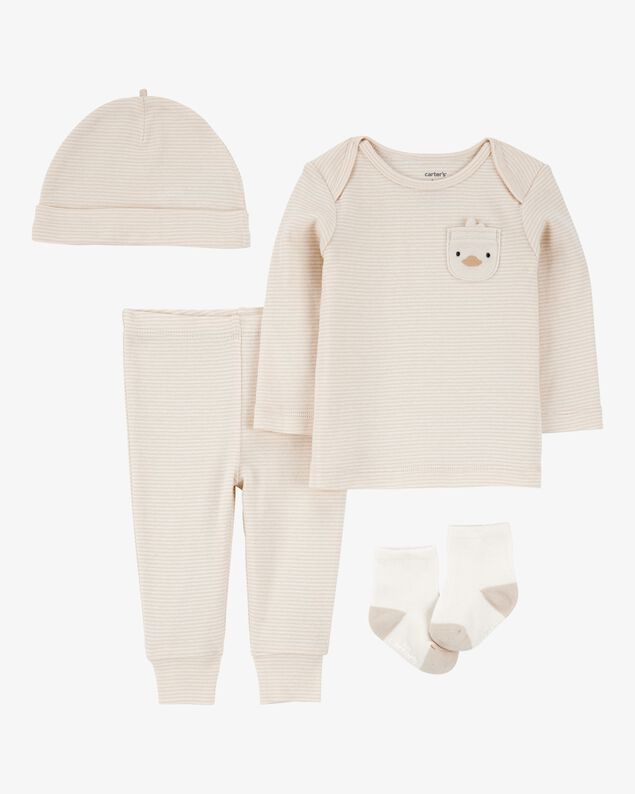 Product image 1 of Baby 4-Piece Striped Duck Outfit Set - Brown