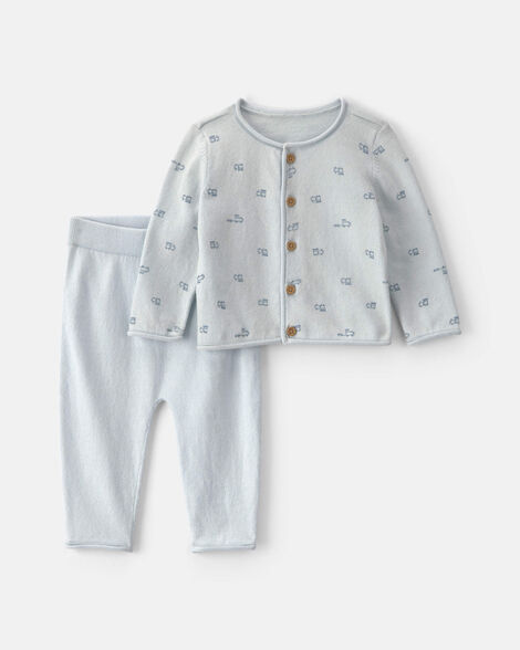 baby boy 2-piece train long-sleeve top & pant set - blue