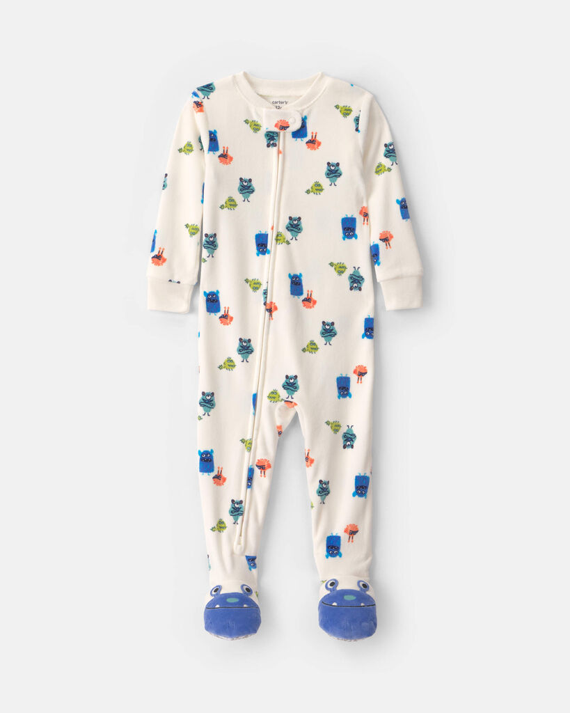 Carter's Dreamplush Baby Boys Footed Crew Neck Long Sleeve One Piece Pajama, 24 Months, White