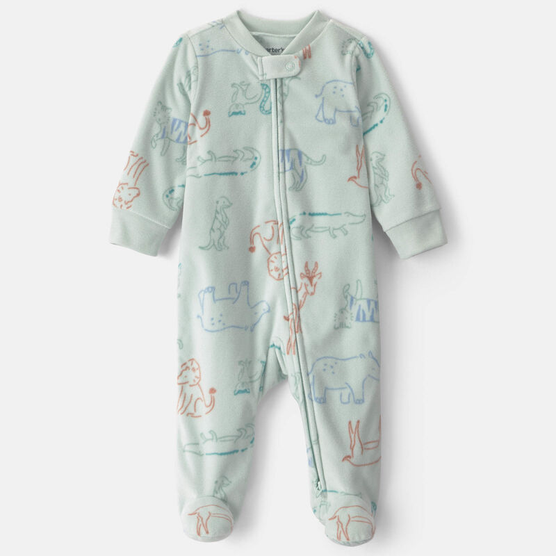 Baby Boy Safari Fleece 2-Way Zip Sleep & Play Pajamas - Green