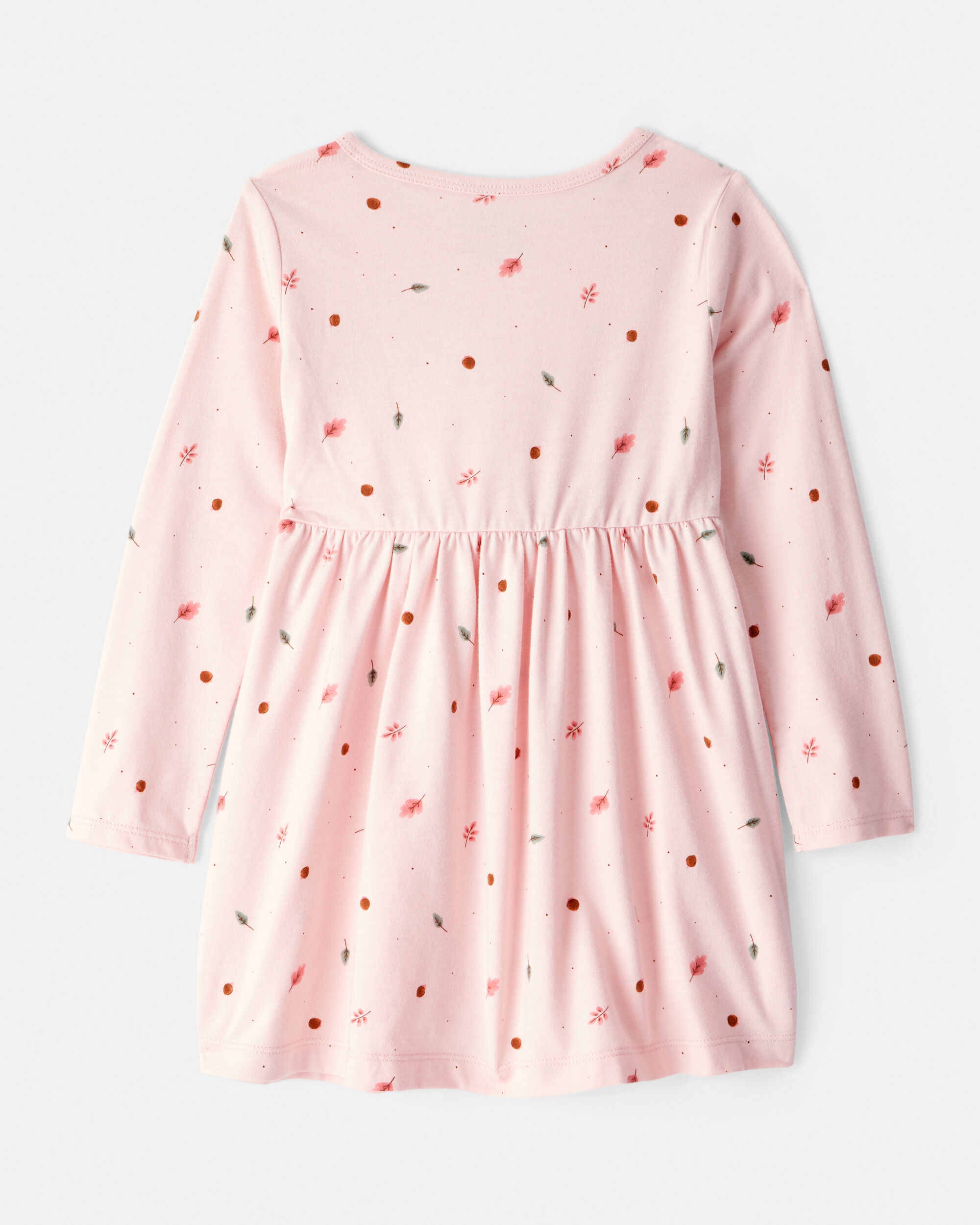Toddler Girl Leaf Print Long Sleeve Dress - Pink