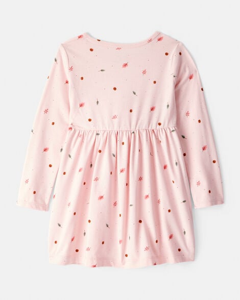 Toddler Girl Leaf Print Long Sleeve Dress - Pink