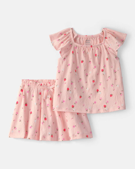 toddler girl 2-piece strawberry top & skort set - pink