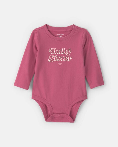 baby girl 'baby sister' long-sleeve graphic bodysuit - pink