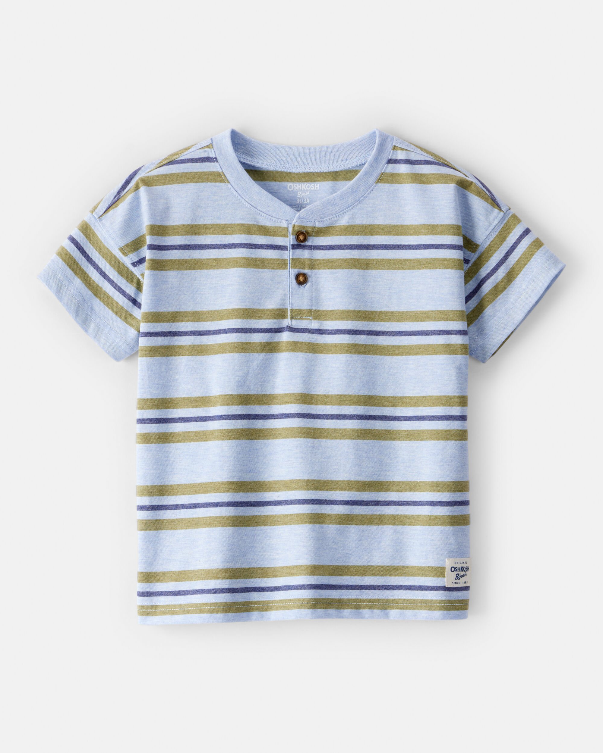 Toddler Boy Striped Short-Sleeve Henley Tee - Blue
