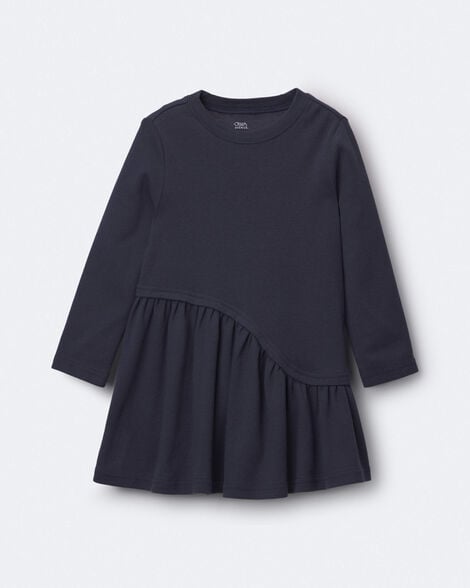 Toddler Girl Ribbed Long-Sleeve Asymmetrical Dress - Navy