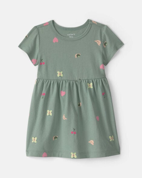 baby girl butterfly short-sleeve dress - green