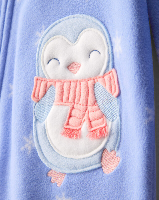 Product image 2 of Toddler Girl Penguin Fleece Long-Sleeve Loose Fit 1-Piece Pajamas - Blue