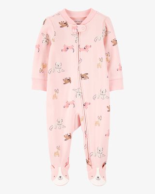 Product image 1 of Baby Dog Print 2-Way Zip Cotton Sleep & Play Pajamas - Pink