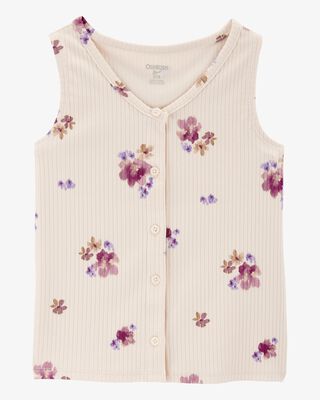 Product image 1 of Kid Floral Print Button-Down Ribbed Tank - Ivory