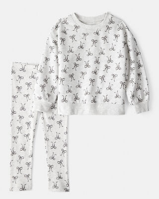 Product image 1 of Toddler Girl Bow Print Long-Sleeve Tee & Pant Set - Grey