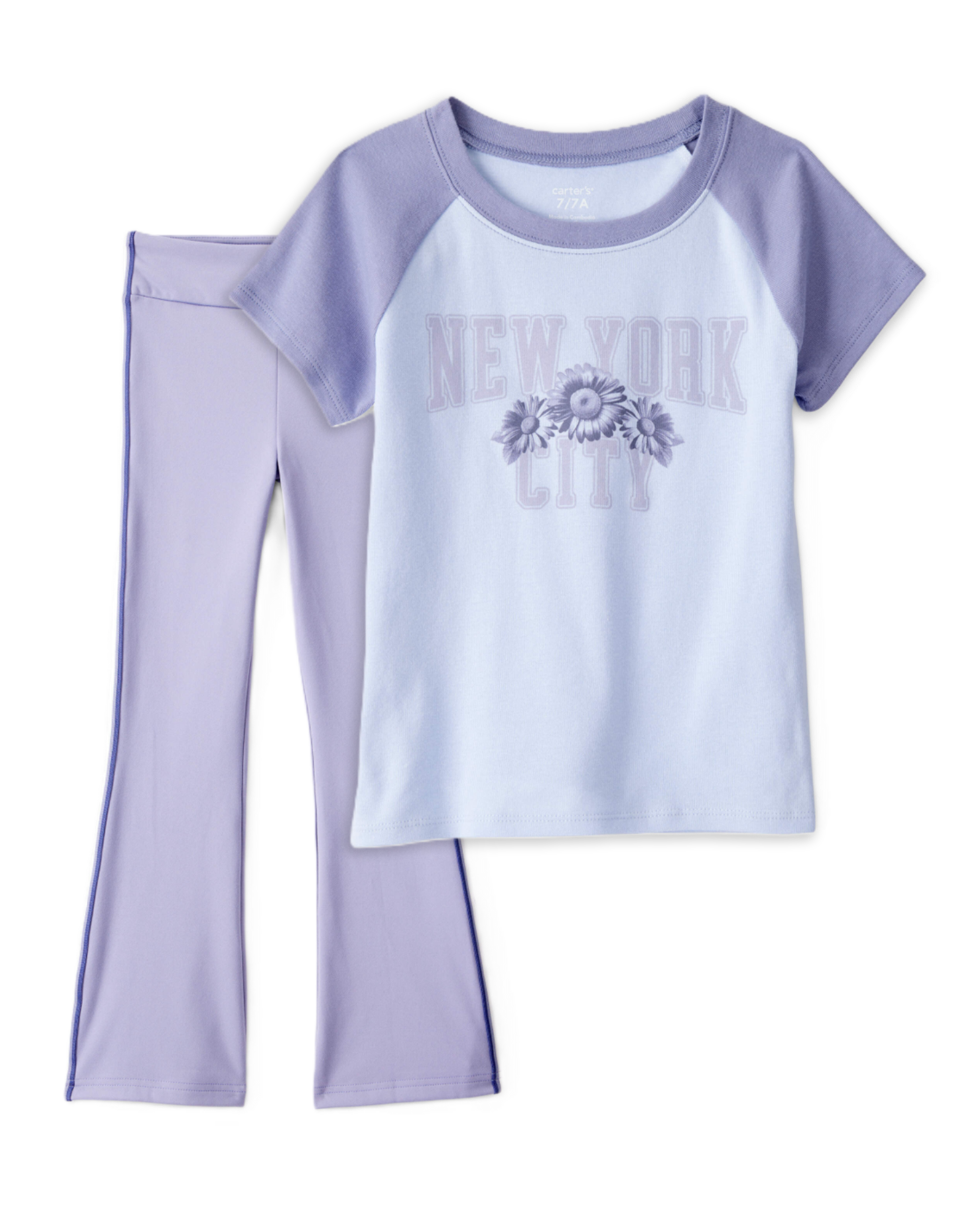 Girls 2-Piece New York Short-Sleeve Graphic Tee & Flare Pants Set - Blue
