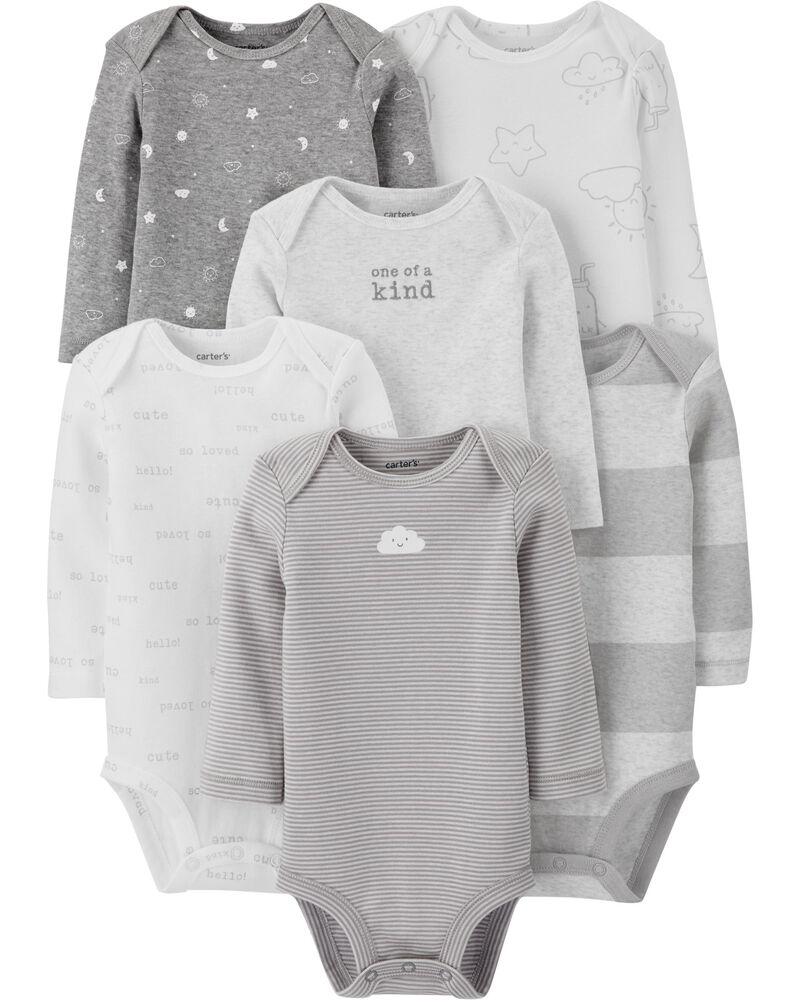 Baby Grey 6 Pack Long Sleeve Bodysuits Carters Com