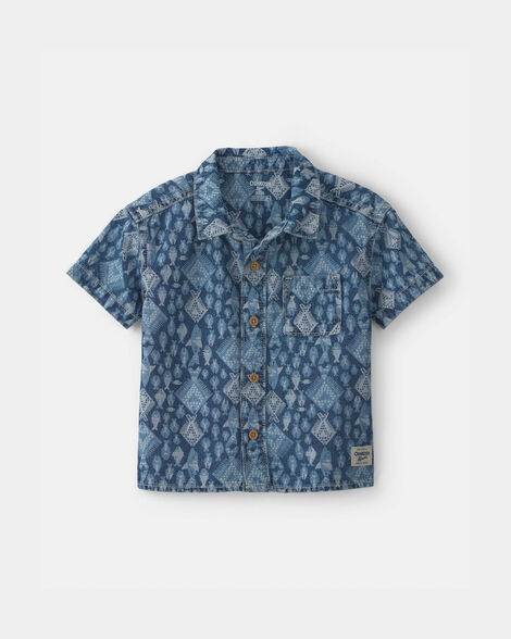 Toddler Boy Fish Denim Chambray Short-Sleeve Button-Down Shirt