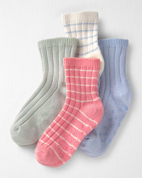 Toddler 4-Pack Slip Resistant Socks Made with Organic Cotton in Stripes