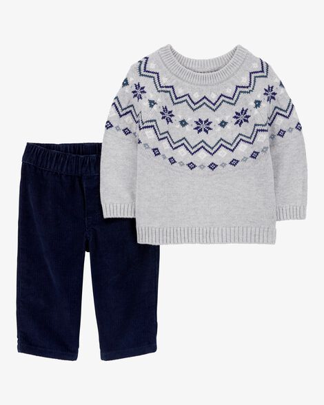 Product image 1 of Baby 2-Piece Fair Isle Sweater & Corduroy Pant Set