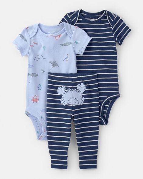 baby boy 3-piece sea animal bodysuits & pant set - blue