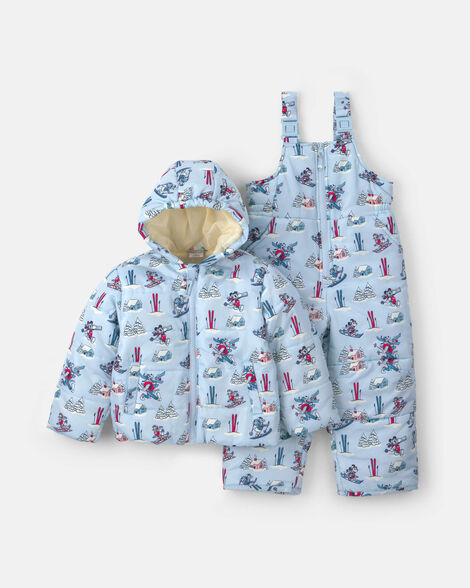 toddler disney© mickey mouse hooded snowsuit jacket & bib set - blue