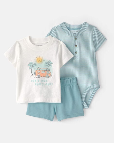 baby boy 3-piece beach trip striped outfit set - blue/white