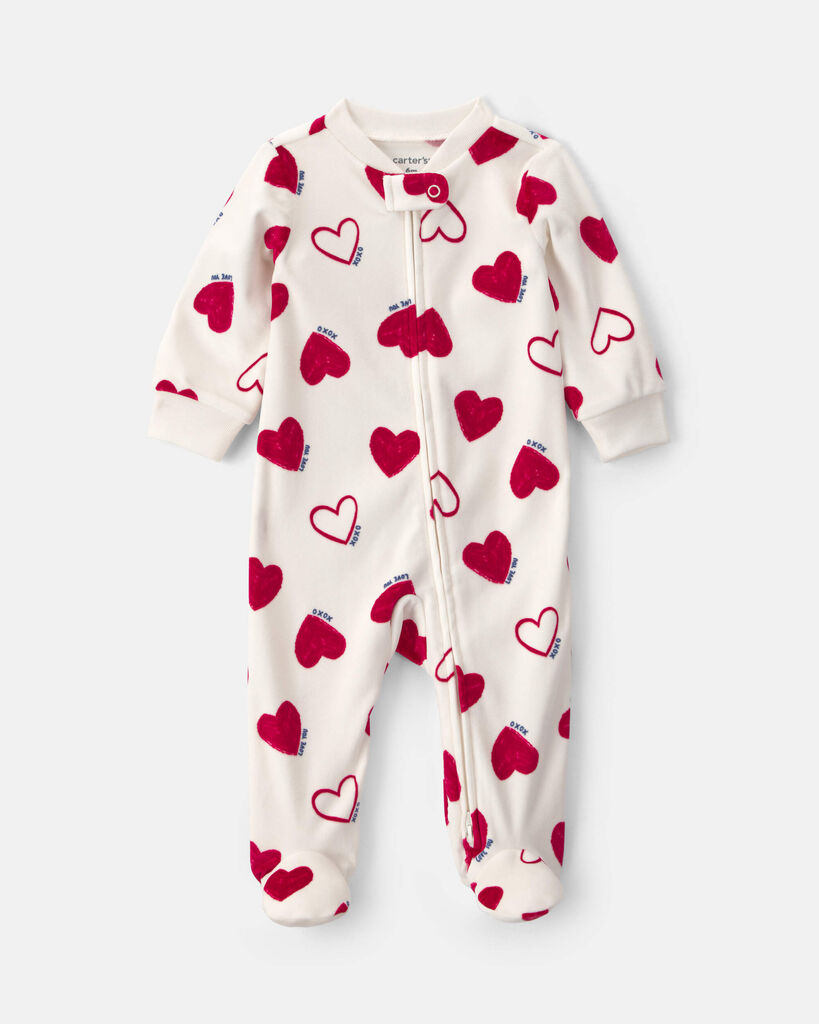 Carter's baby 2-way zip valentine's day velvety sleep & play pajamas 3M Cream/Red