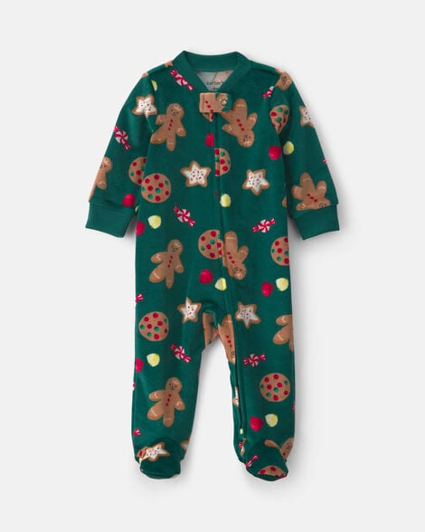 baby christmas gingerbread 2-way zip sleep & play pajamas - green