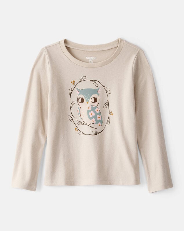 Product image 1 of Toddler Girl Owl Long-Sleeve Graphic Tee - Tan