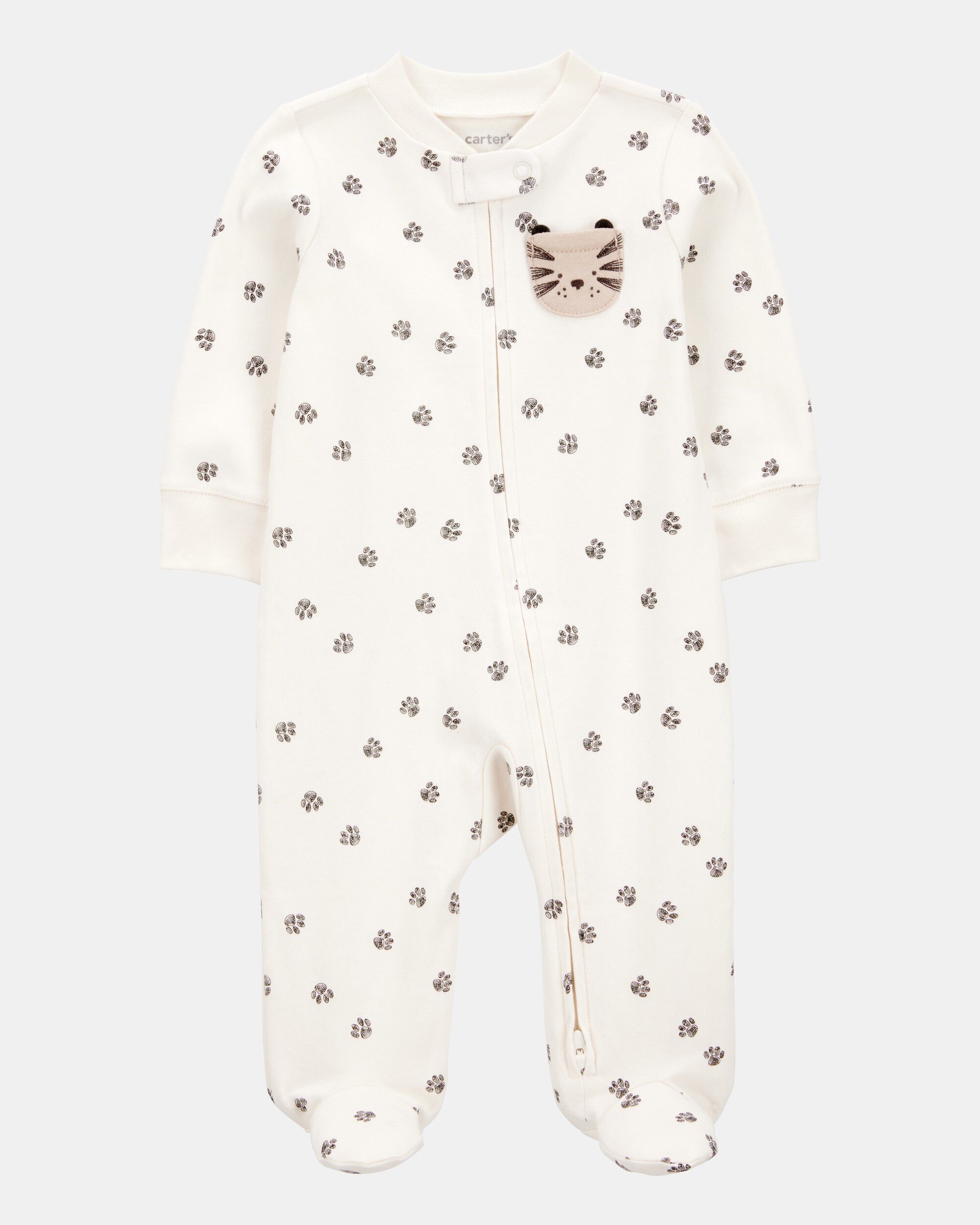 Baby Boy Tiger Print 2-Way Zip Cotton Sleep & Play Pajamas - Ivory