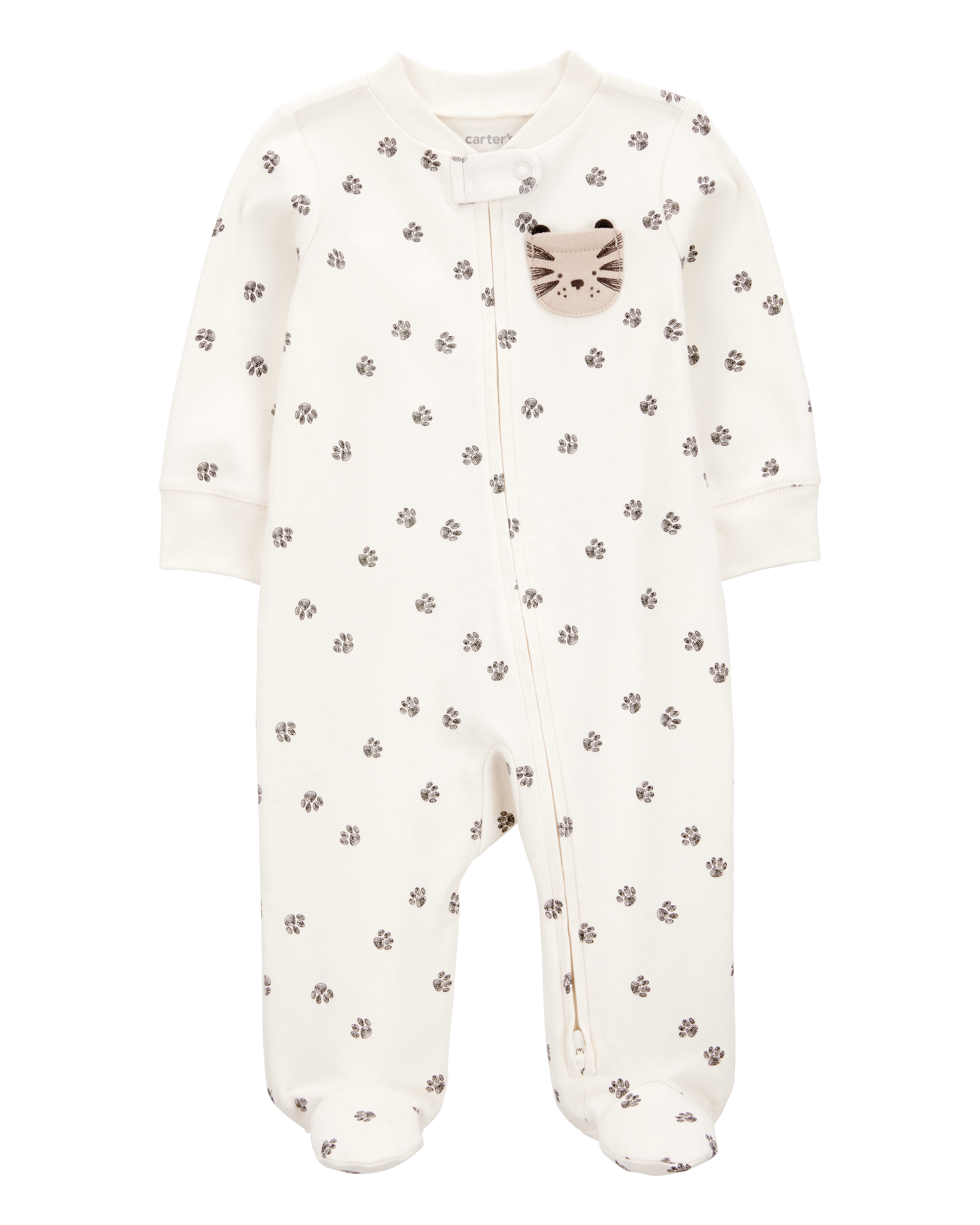 Baby Boy Tiger Print 2-Way Zip Cotton Sleep & Play Pajamas - Ivory