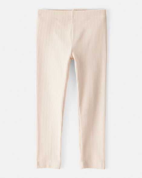 toddler girl cotton rib pull-on stretch leggings - cream