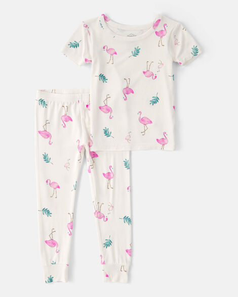 toddler girl flamingo purelysoft short-sleeve snug fit 2-piece pajama set - ivory