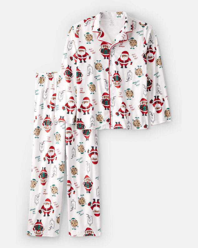 Product image 1 of Adult Brown Santa Milk & Cookies Fleece Long-Sleeve Loose Fit - White