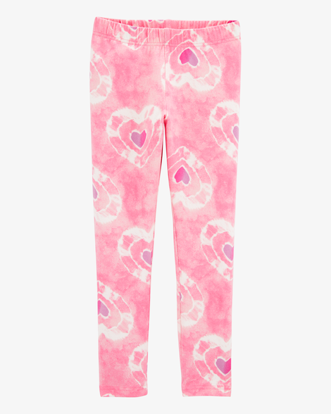 Kid Heart-Print Stretch Leggings - Pink