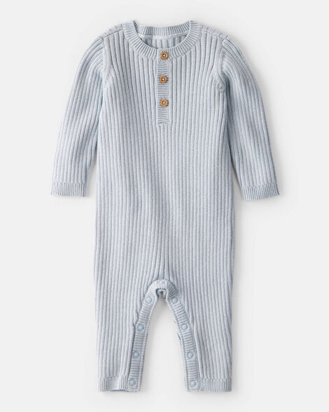 baby boy ribbed cotton jumpsuit - blue