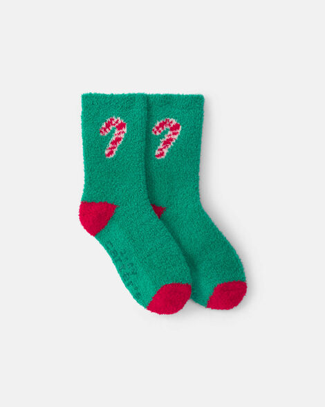 toddler candy cane christmas cozy socks - green/red