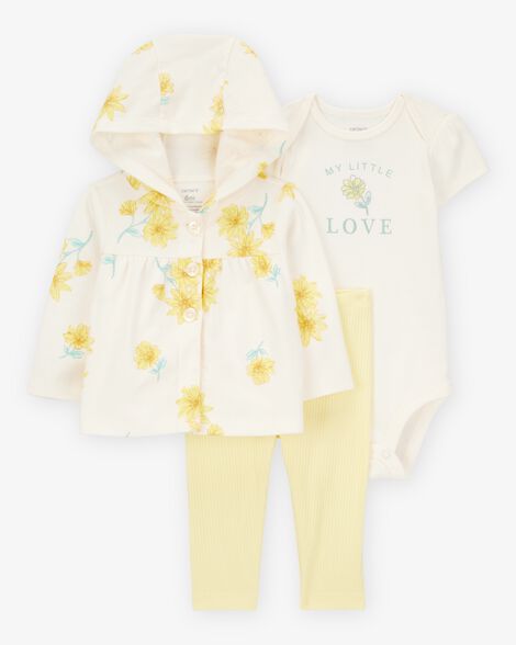  Product image 1 of Baby 3-Piece Floral Hooded Pant Set - Yellow/Ivory