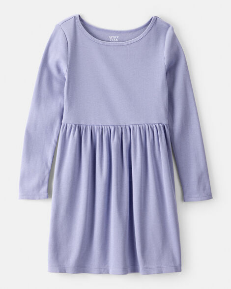 girls long sleeve cotton dress - purple