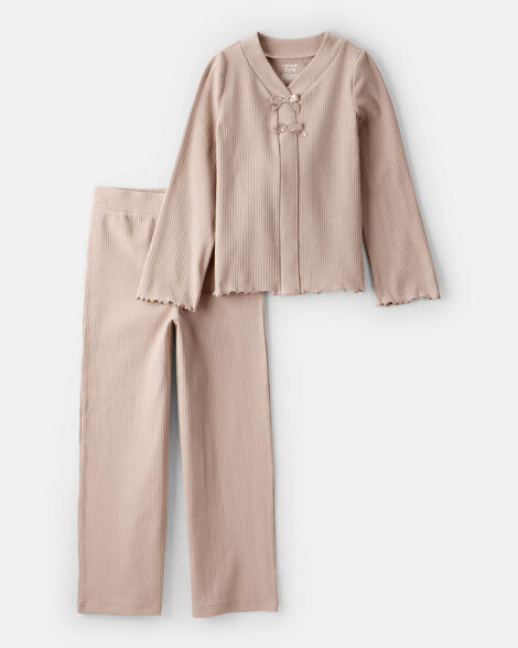 girls 2-piece long-sleeve tee & pant set - brown