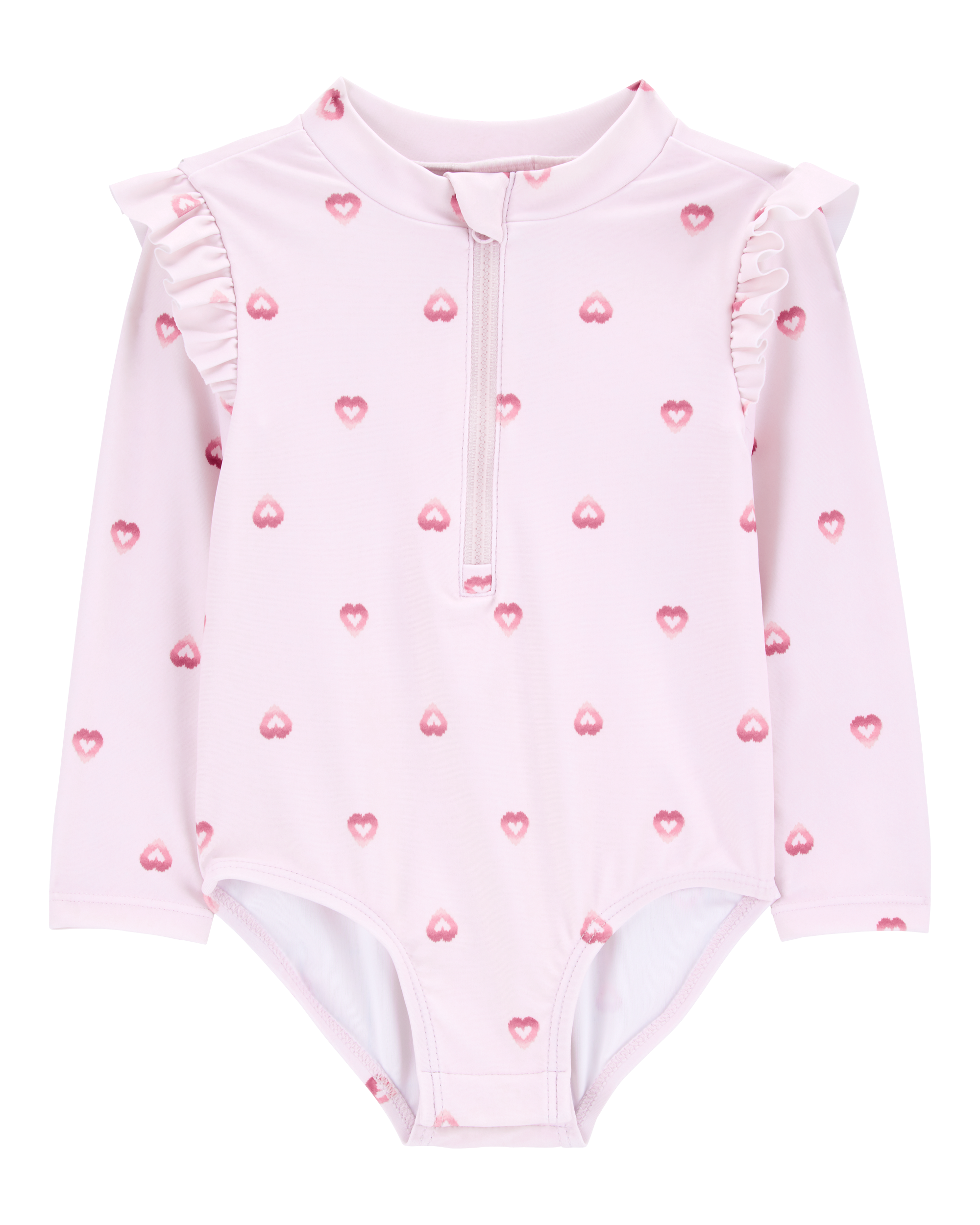 Baby 1-Piece Heart-PrintLong-Sleeve Rashguard Swimsuit - Pink