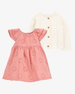 Product image 1 of Baby 2-Piece Eyelet Cotton Dress & Cardigan Set
