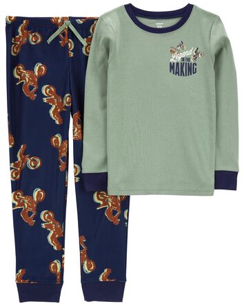Kid 2-Piece Motorcycle Cotton & Fleece PJs, 