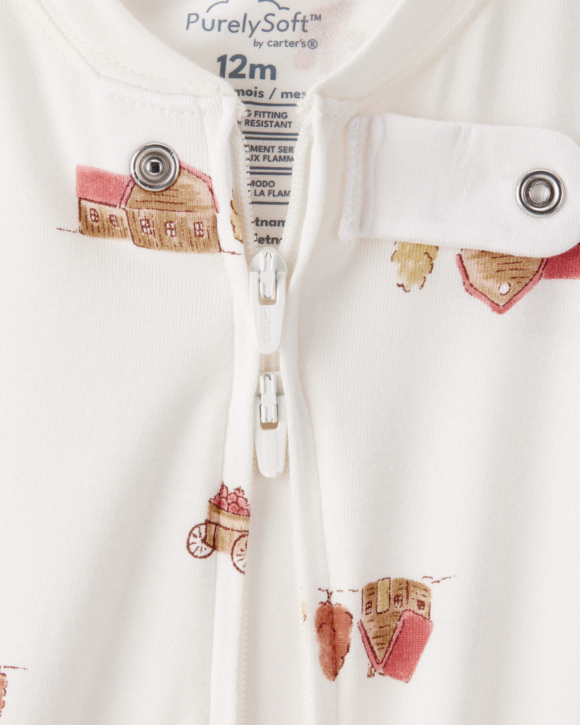 Baby Barn Print PurelySoft 2-Way Zip 1-Piece Pajamas - Ivory