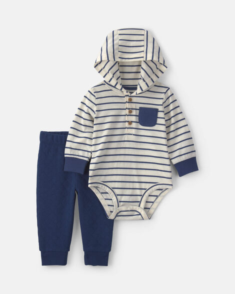 baby boy 2-piece striped long-sleeve bodysuit & pant set - navy blue