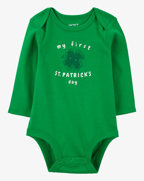  Product image 1 of Baby St Patrick's Day Ribbed Long-Sleeve Bodysuit - Green