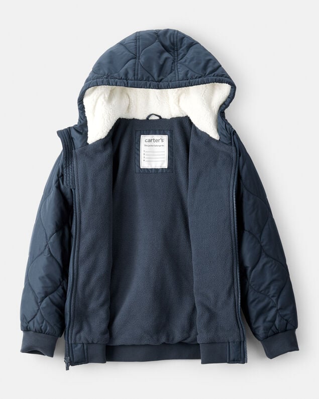 Product image 2 of Boys Long-Sleeve Midweight Quilted Bomber Jacket - Navy